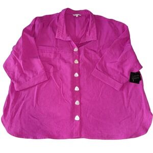 John Mark Womens 3X Pink Button Front Top Essentials Collection Plus Size NWT